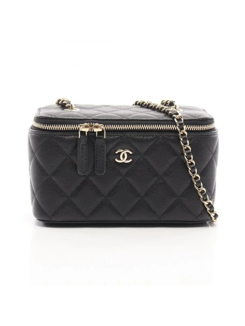 Chanel Shoulder Bag Quilted Small Vanity with Mirror Black Caviar Leather Chain